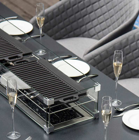 Maze - Outdoor Fabric Ambition 12 Seat Rectangular with Fire Pit Table - Flanelle