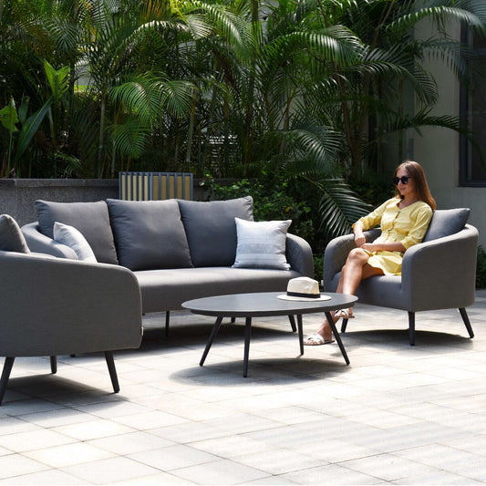 Maze - Outdoor Fabric Ambition 3 Seat Sofa Set with Oval Coffee Table - Flanelle - Blythe Living