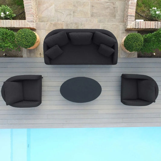 Maze - Outdoor Fabric Ambition 3 Seat Sofa Set with Oval Coffee Table - Charcoal - Blythe Living