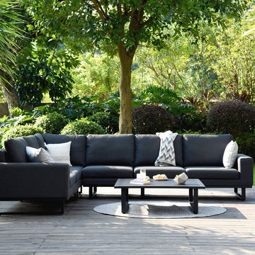 Maze - Outdoor Fabric Ethos Large Corner Group - Charcoal With Square Coffee Table - Blythe Living