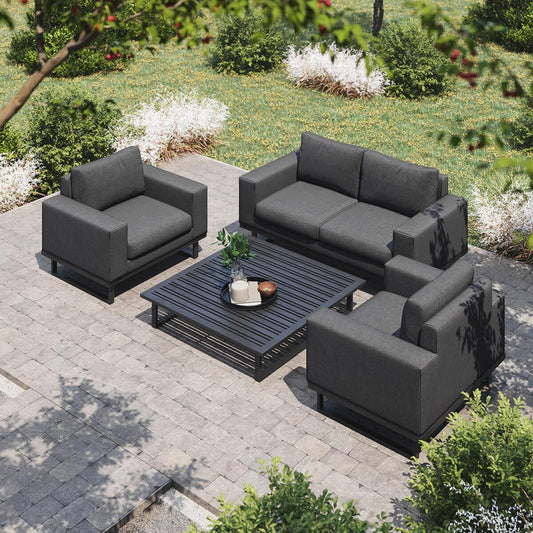 Maze - Outdoor Fabric Ethos 2 Seat Sofa Set - Charcoal with Square Coffee Table - Blythe Living