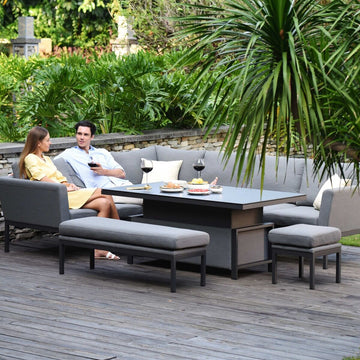 Maze - Outdoor Fabric Pulse Rectangular Corner Dining Set with Rising Table - Flanelle - Blythe Living