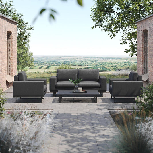Maze - Outdoor Fabric Ethos 2 Seat Sofa Set - Charcoal with Square Coffee Table - Blythe Living