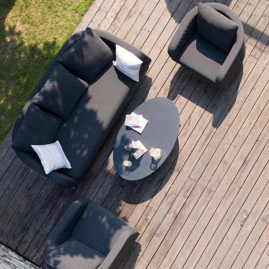 Maze - Outdoor Fabric Ambition 3 Seat Sofa Set with Oval Coffee Table - Charcoal - Blythe Living