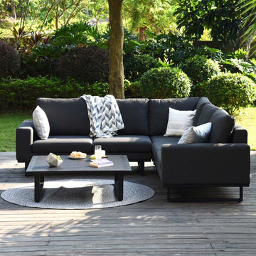 Maze - Outdoor Fabric Ethos Corner Group - Charcoal With Square Coffee Table