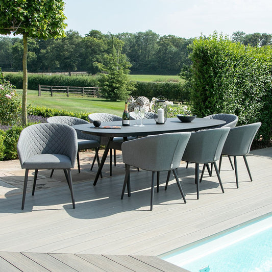 Maze - Outdoor Fabric Ambition 8 Seat Oval Dining Set - Flanelle - Blythe Living