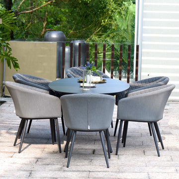 Maze - Outdoor Fabric Ambition 6 Seat Oval Dining Set - Flanelle - Blythe Living