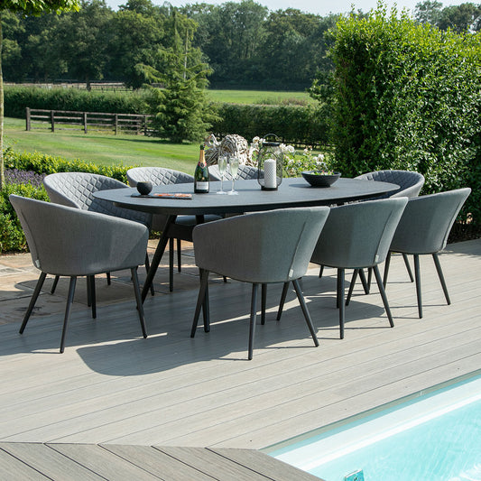Maze - Outdoor Fabric Ambition 8 Seat Oval Dining Set - Flanelle - Blythe Living