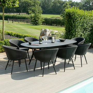 Maze - Outdoor Fabric Ambition 8 Seat Oval Dining Set - Charcoal - Blythe Living
