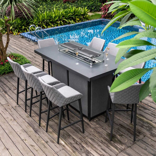 Maze - Outdoor Fabric Regal 8 Seat Rectangular Bar Set with Fire Pit Table - Flanelle - Blythe Living