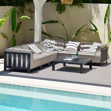 Maze - Outdoor Fabric Ibiza Medium Corner Sofa Set with Square Coffee Table - Oatmeal - Blythe Living