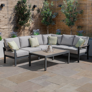 Maze - Vancouver Large Aluminium Corner Sofa Set with Rectangular Coffee Table - Dove Grey - Blythe Living