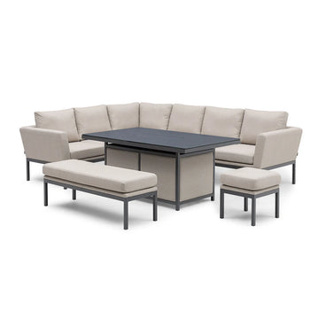 Maze - Pulse Rectangular Corner Dining Set with Fire Pit Table - Oatmeal - Blythe Living