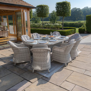 Maze - Oxford 8 Seat Oval Dining Set with Heritage Dining Chairs & Woven Lazy Susan - Blythe Living