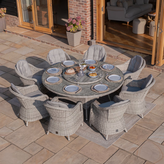 Maze - Oxford 8 Seat Round Dining Set with Heritage Dining Chairs & Woven Lazy Susan - Blythe Living