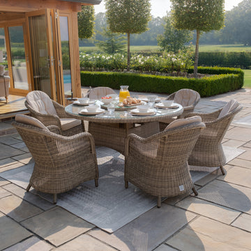 Maze - Winchester 6 Seat Round Dining Set with Heritage Dining Chairs & Woven Lazy Susan - Blythe Living