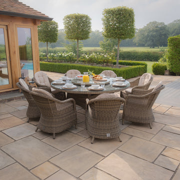 Maze - Winchester 8 Seat Round Dining Set with Heritage Dining Chairs & Woven Lazy Susan - Blythe Living