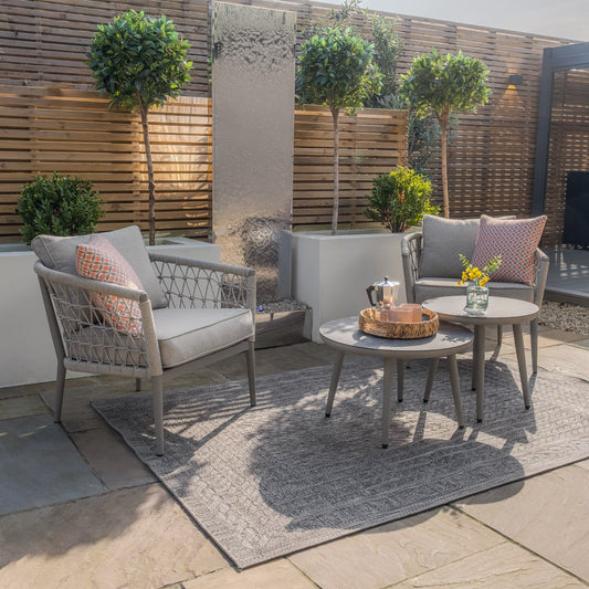 Maze - Monaco Rope Weave Lounge Set with 2 Round Coffee Tables - Cool Linen - Blythe Living