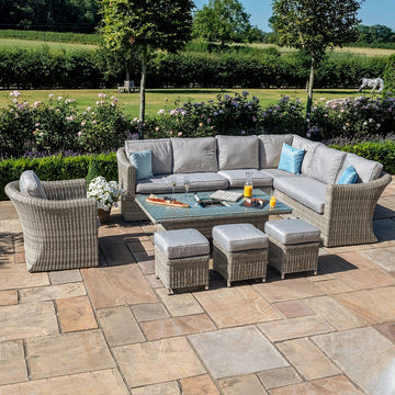 Maze - Oxford Deluxe Large Rattan Corner Dining Set with Rising Table & Armchair - Blythe Living