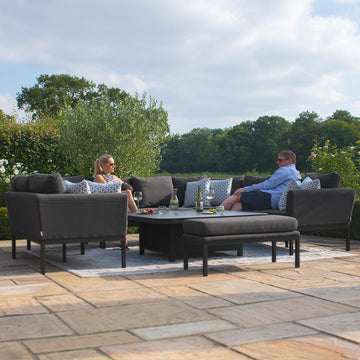 Maze - Outdoor Fabric Pulse U Shape Corner Dining Set with Rising Table - Charcoal - Blythe Living