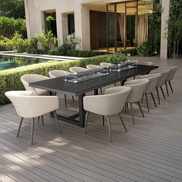 Maze - Outdoor Fabric Ambition 12 Seat Rectangular with Fire Pit Table - Oatmeal