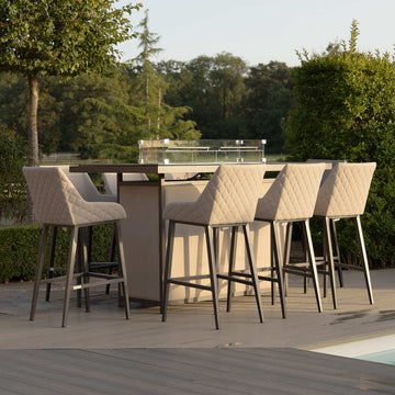 Maze - Outdoor Fabric Regal 8 Seat Rectangular Bar Set with Fire Pit Table - Oatmeal - Blythe Living