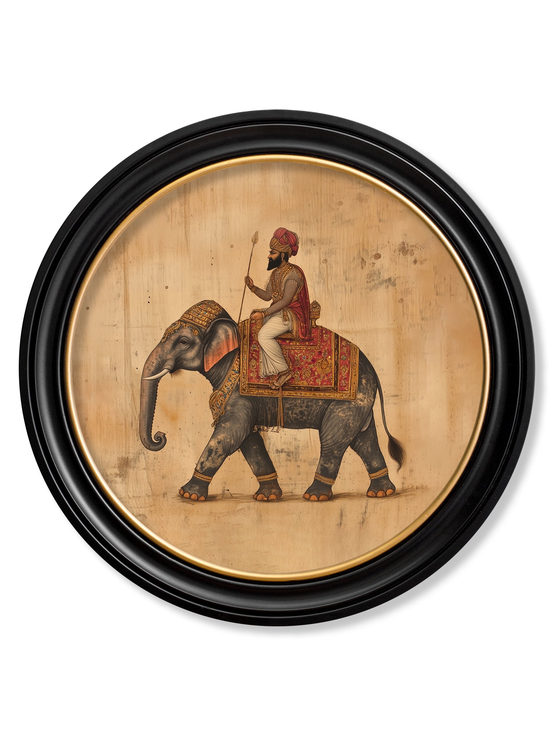 Mughal Emperor on Elephant LF  - Oxford round frame - Blythe Living