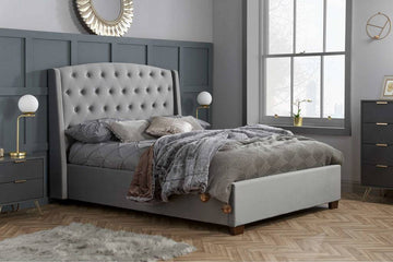 Balmoral Fabric Bed Grey Velvet - Blythe Living