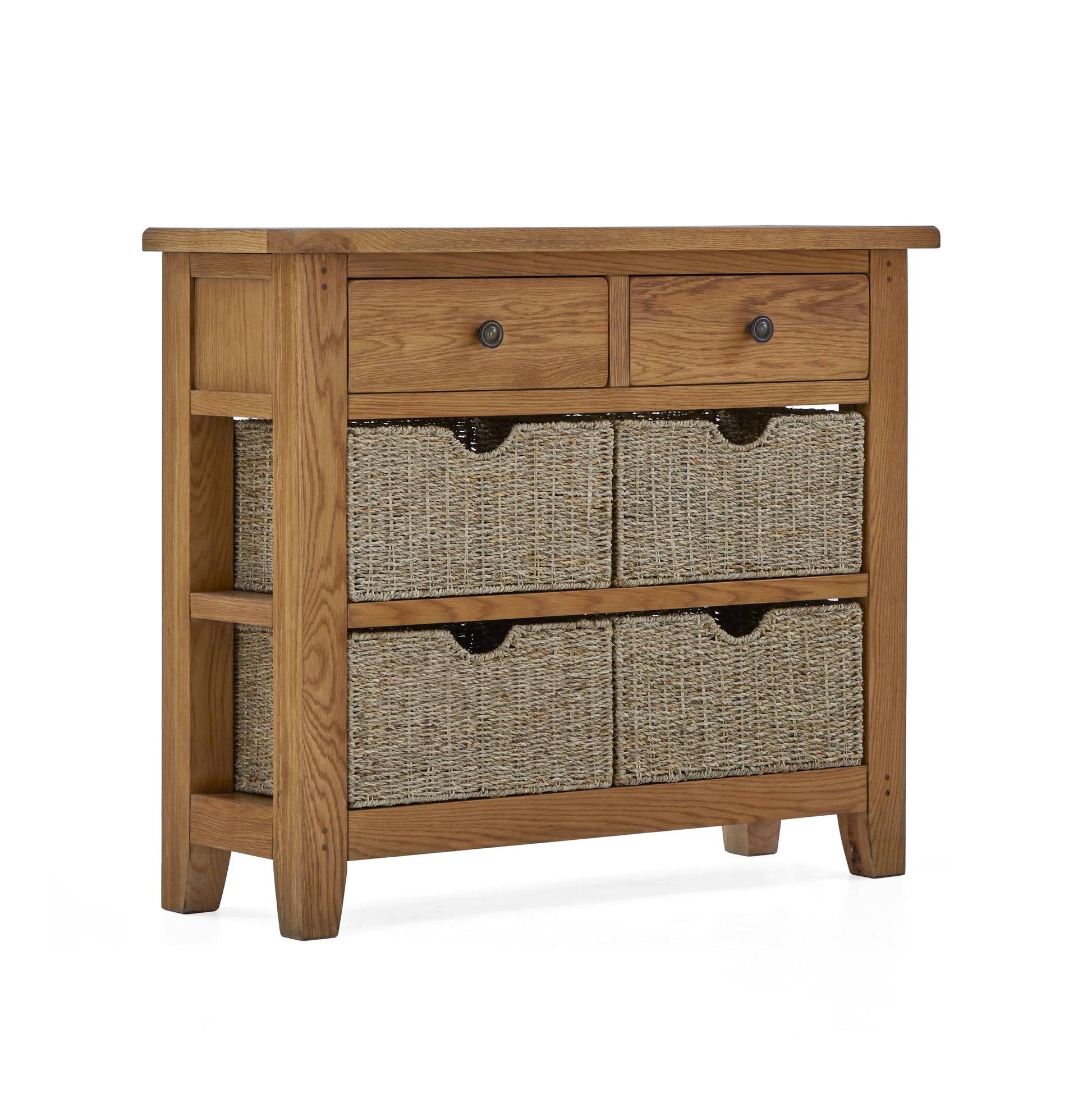 Burford Country Oak Console Table with Basket