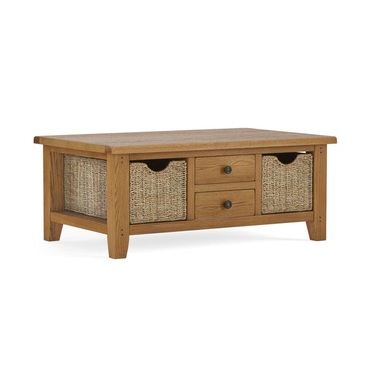 Burford Country Oak Large Coffee Table with Basket