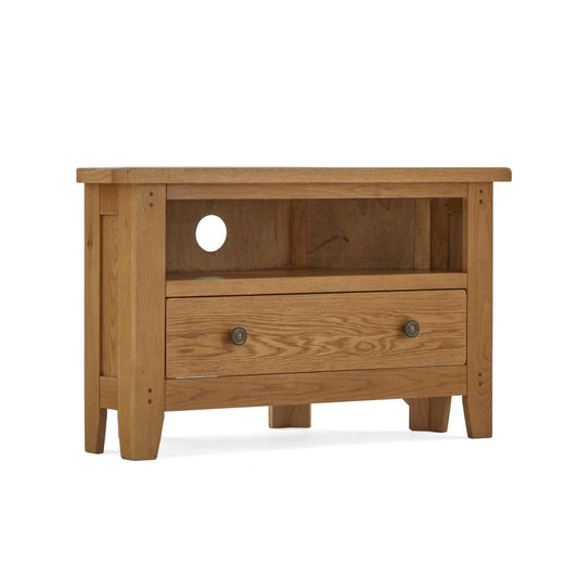 Burford Oak Corner TV Unit with Drawer