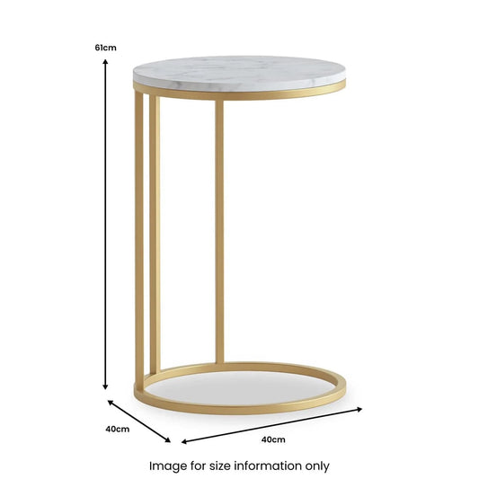 Buy Marmora White Marble Round C Side Table with Gold Frame Online