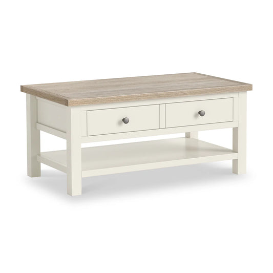 Buy Modern Country Coconut White Coffee Table with Shelf