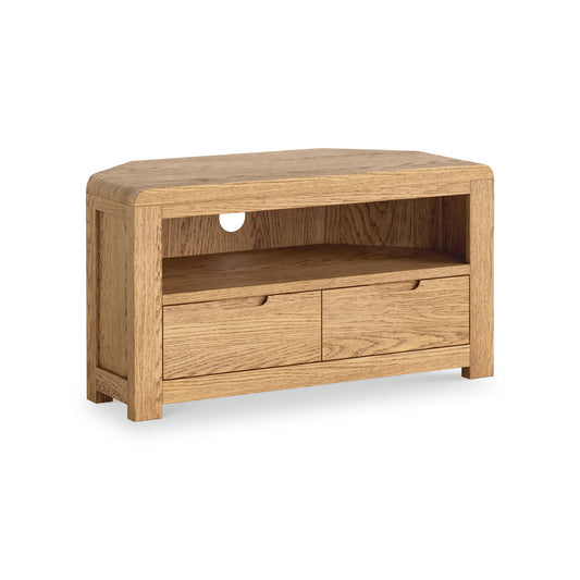 Buy Thurlestone Curved Oak Corner Storage TV Unit Online