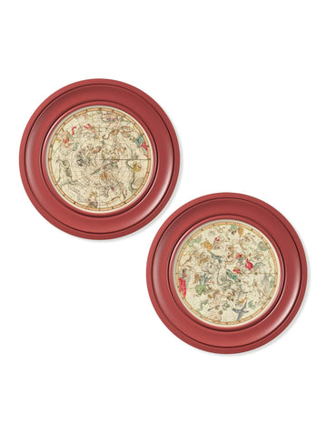 c.1820 Map of Constellations - Round Frame Red - Blythe Living