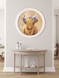 Highland Cow Print 'Flower Girl' by Amy Ansell - Strong White Round Frame - Blythe Living