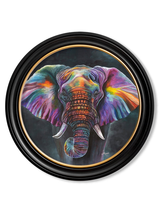 Elephant Print 'Wisdom' by Amy Ansell - Oxford Round Frame - Blythe Living