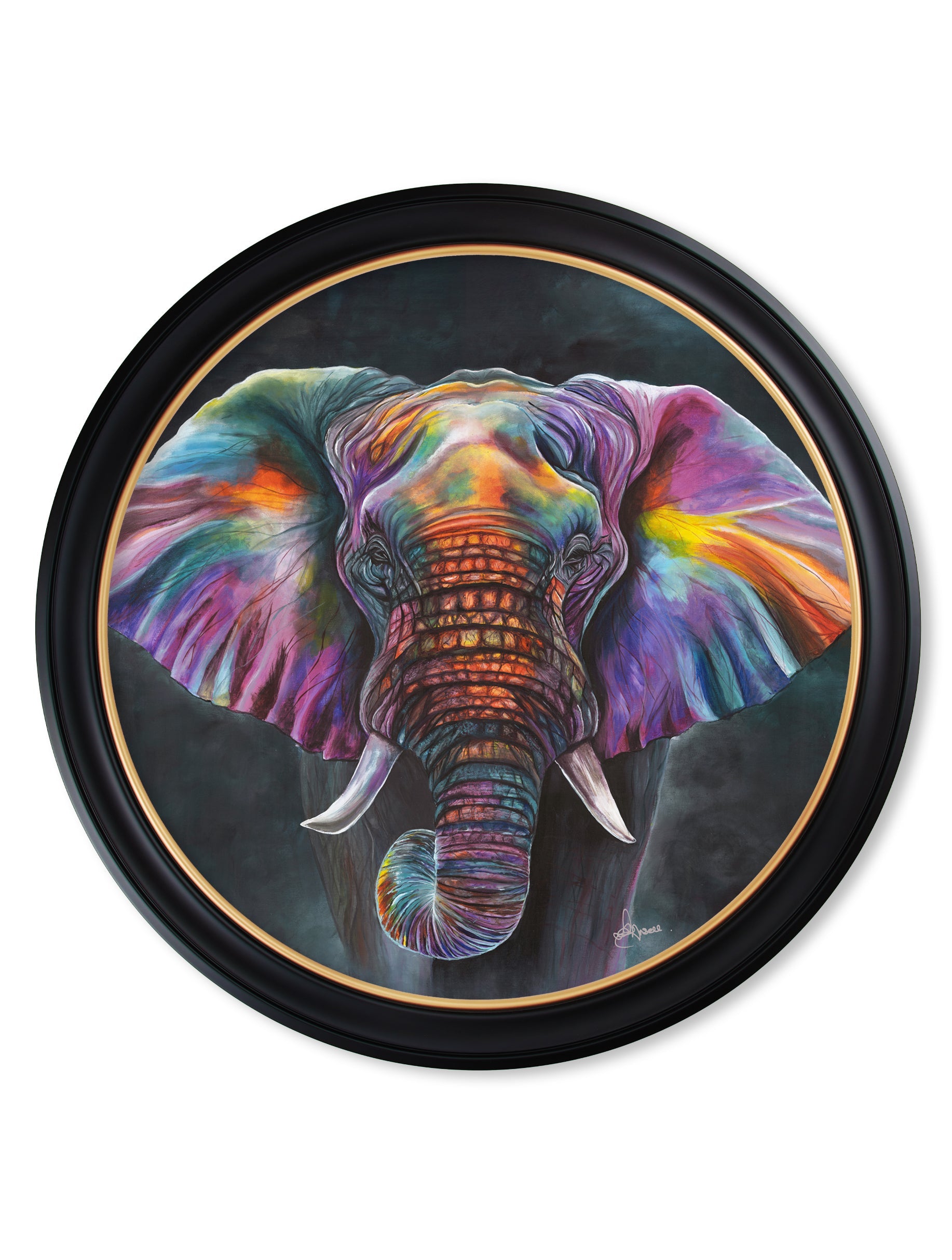 Elephant Print 'Wisdom' by Amy Ansell - Oxford Round Frame - Blythe Living