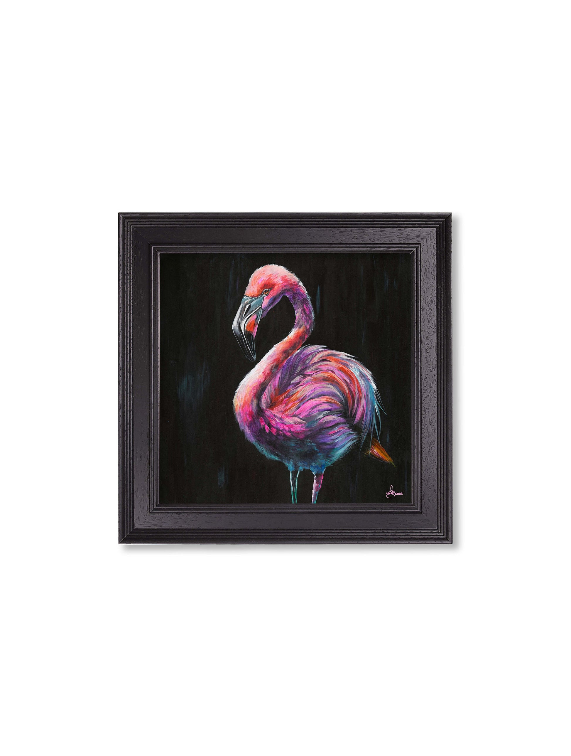 Flamingo Print 'Florrie' by Amy Ansell - Black Square Frame - Blythe Living