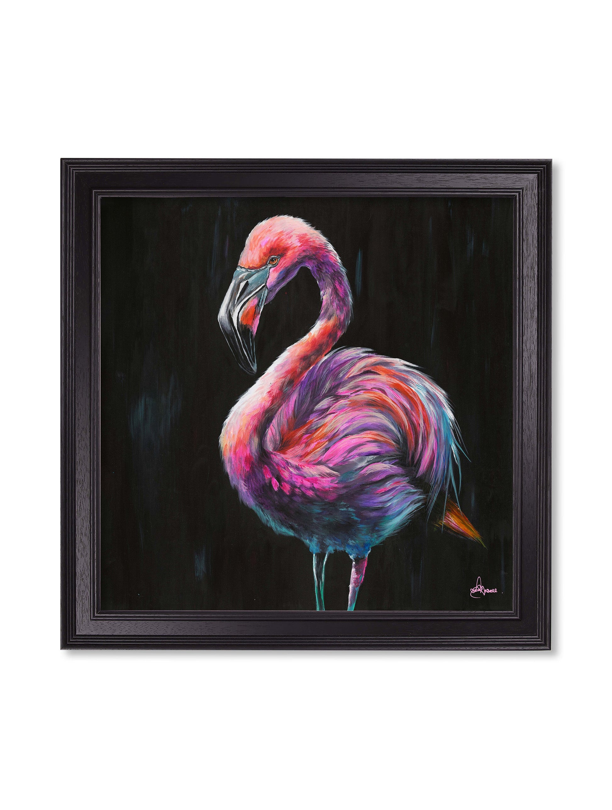 Flamingo Print 'Florrie' by Amy Ansell - Black Square Frame - Blythe Living