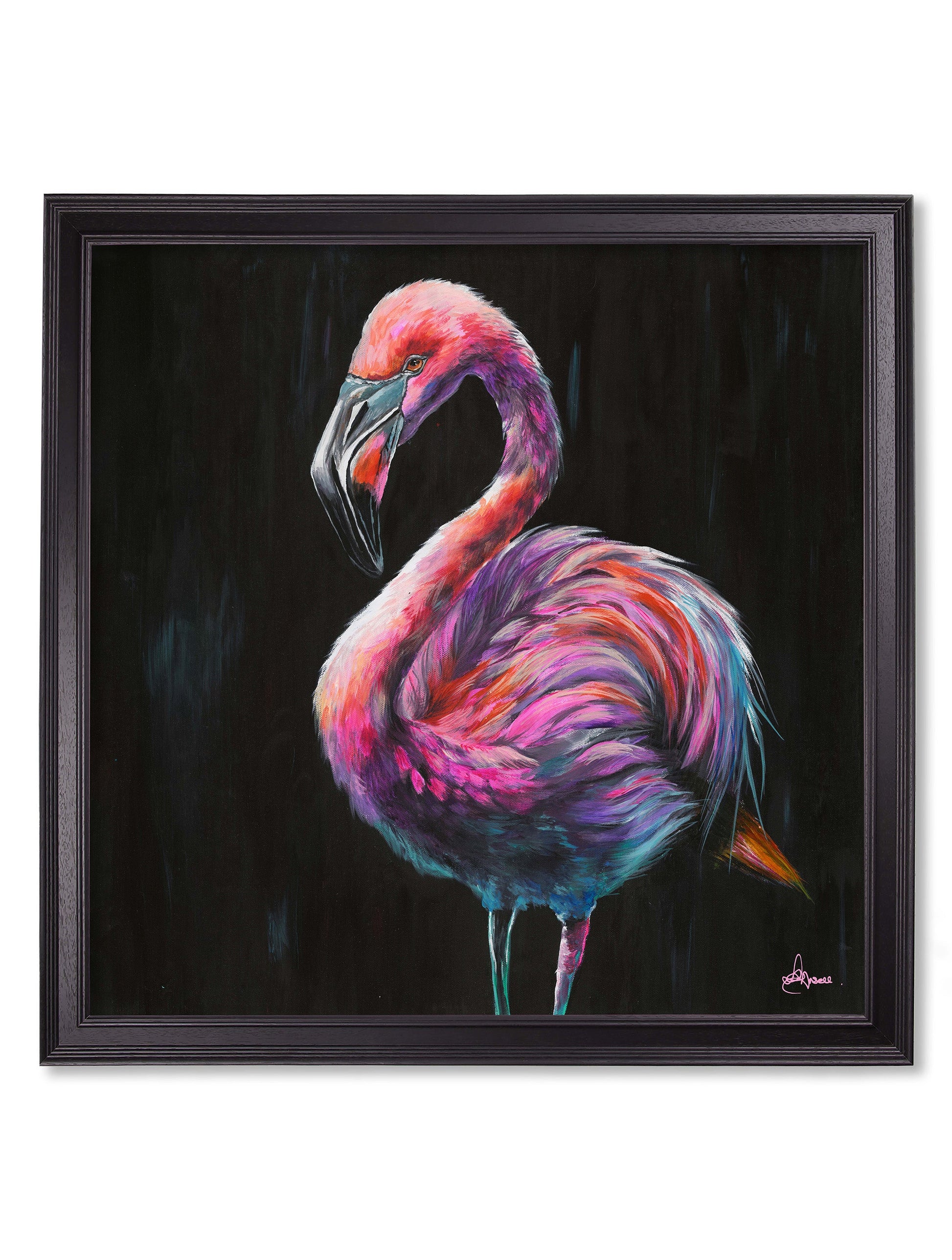 Flamingo Print 'Florrie' by Amy Ansell - Black Square Frame - Blythe Living