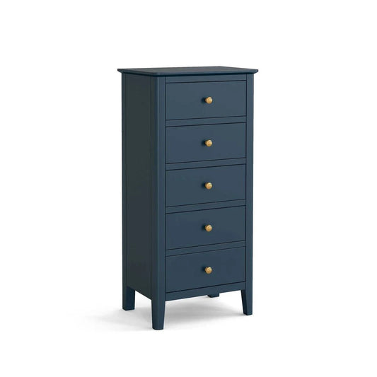 Harrogate Blue Tallboy Chest with 5 Drawers - Blythe Living