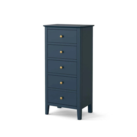 Harrogate Blue Tallboy Chest with 5 Drawers - Blythe Living