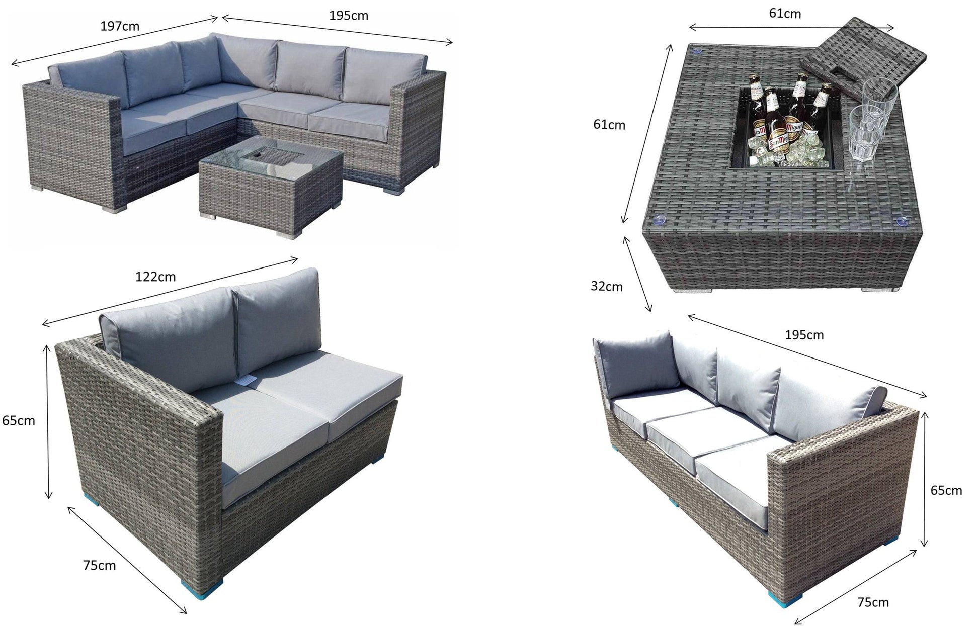 Georgia Corner Sofa with Ice Bucket Grey - Blythe Living