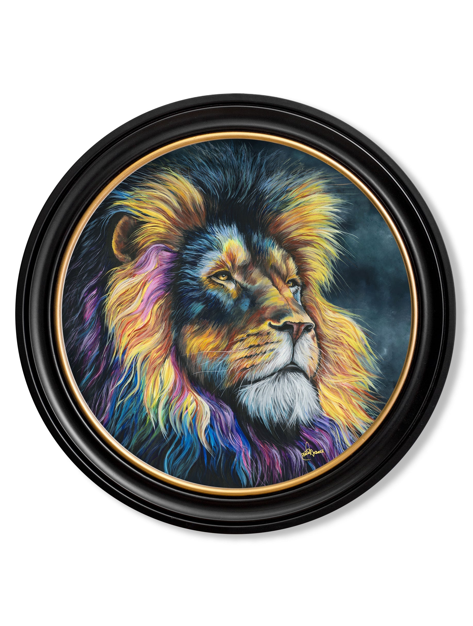 Lion Print 'Courage' by Amy Ansell - Oxford Round Frame - Blythe Living