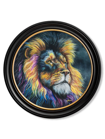 Lion Print 'Courage' by Amy Ansell - Oxford Round Frame - Blythe Living