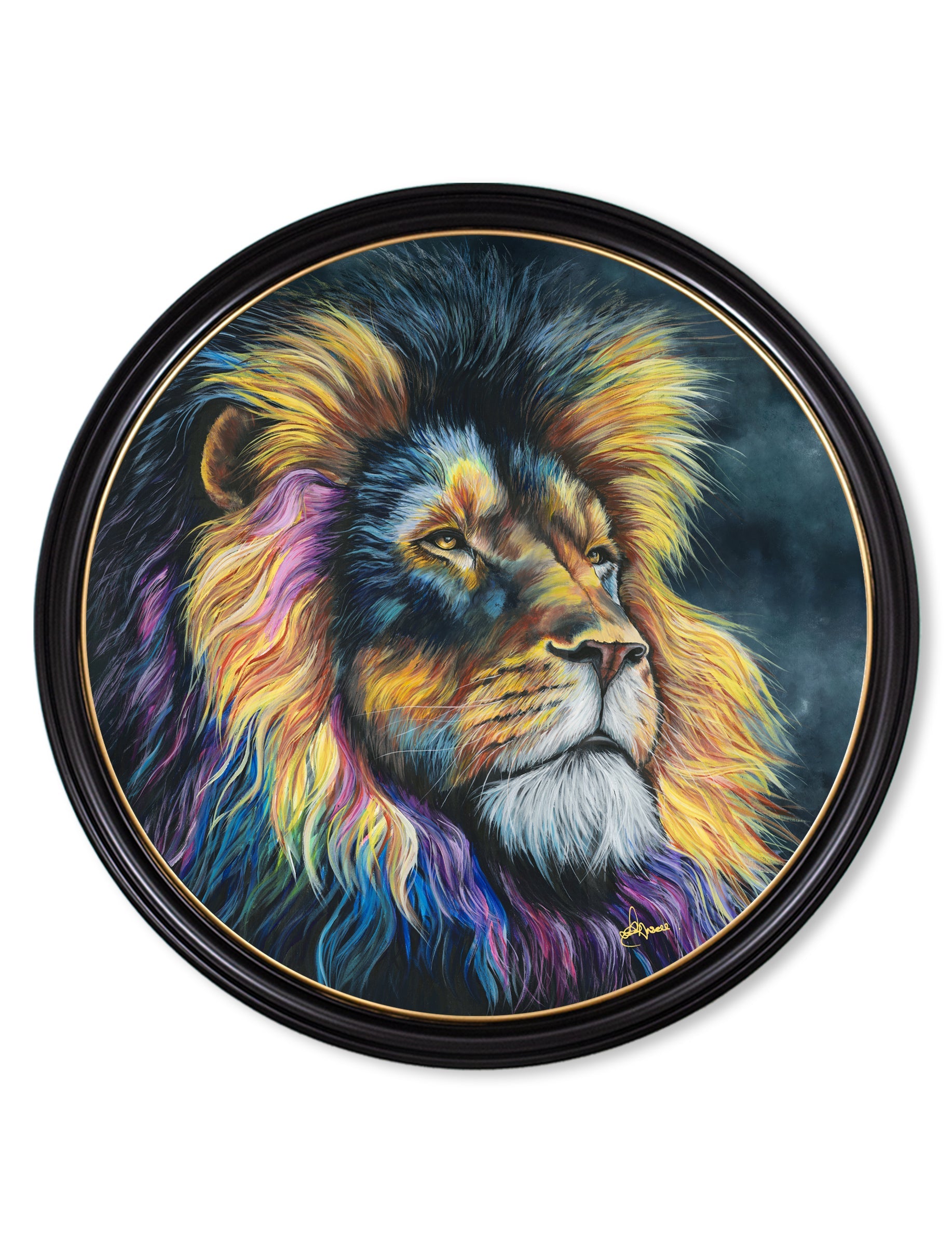 Lion Print 'Courage' by Amy Ansell - Oxford Round Frame - Blythe Living