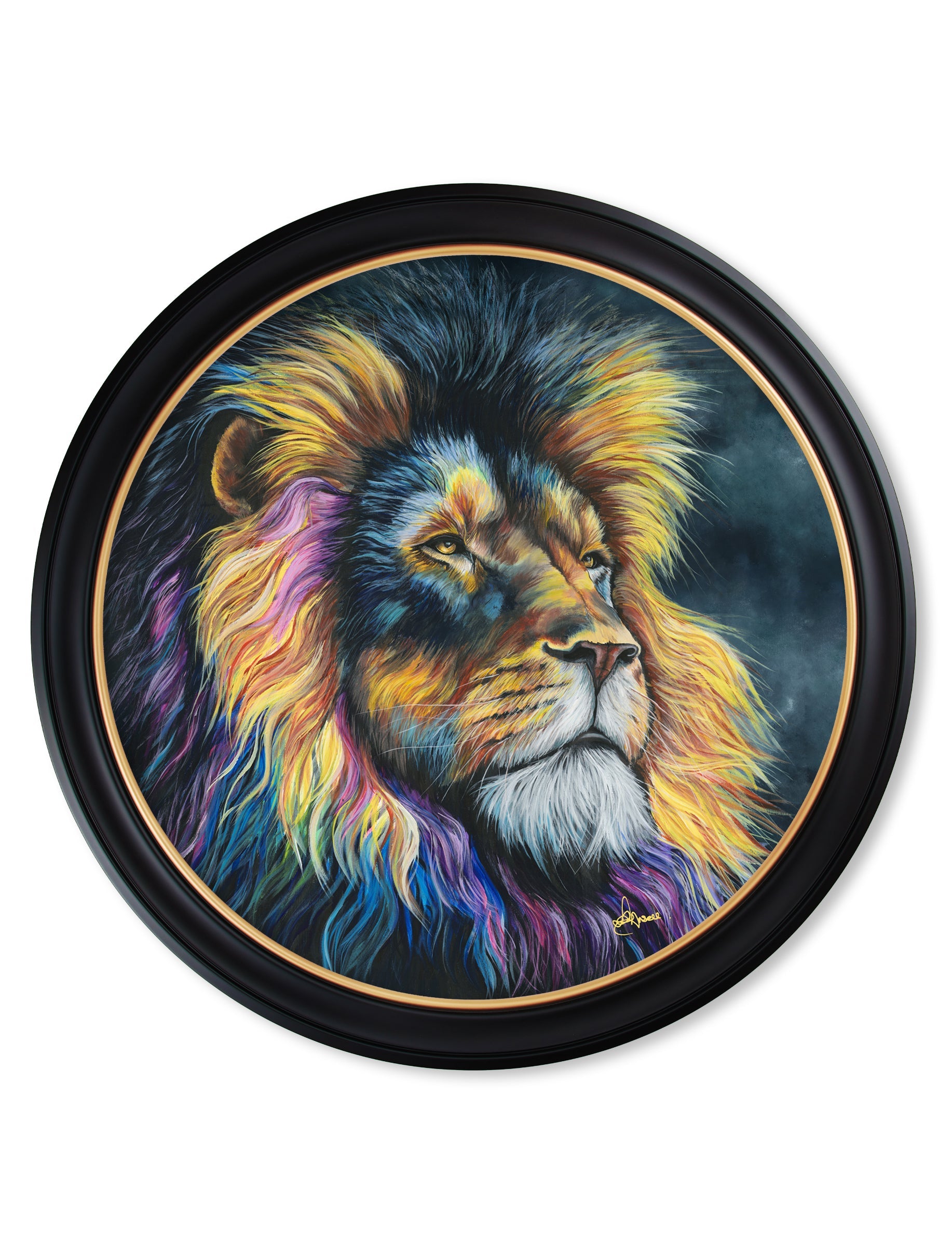 Lion Print 'Courage' by Amy Ansell - Oxford Round Frame - Blythe Living