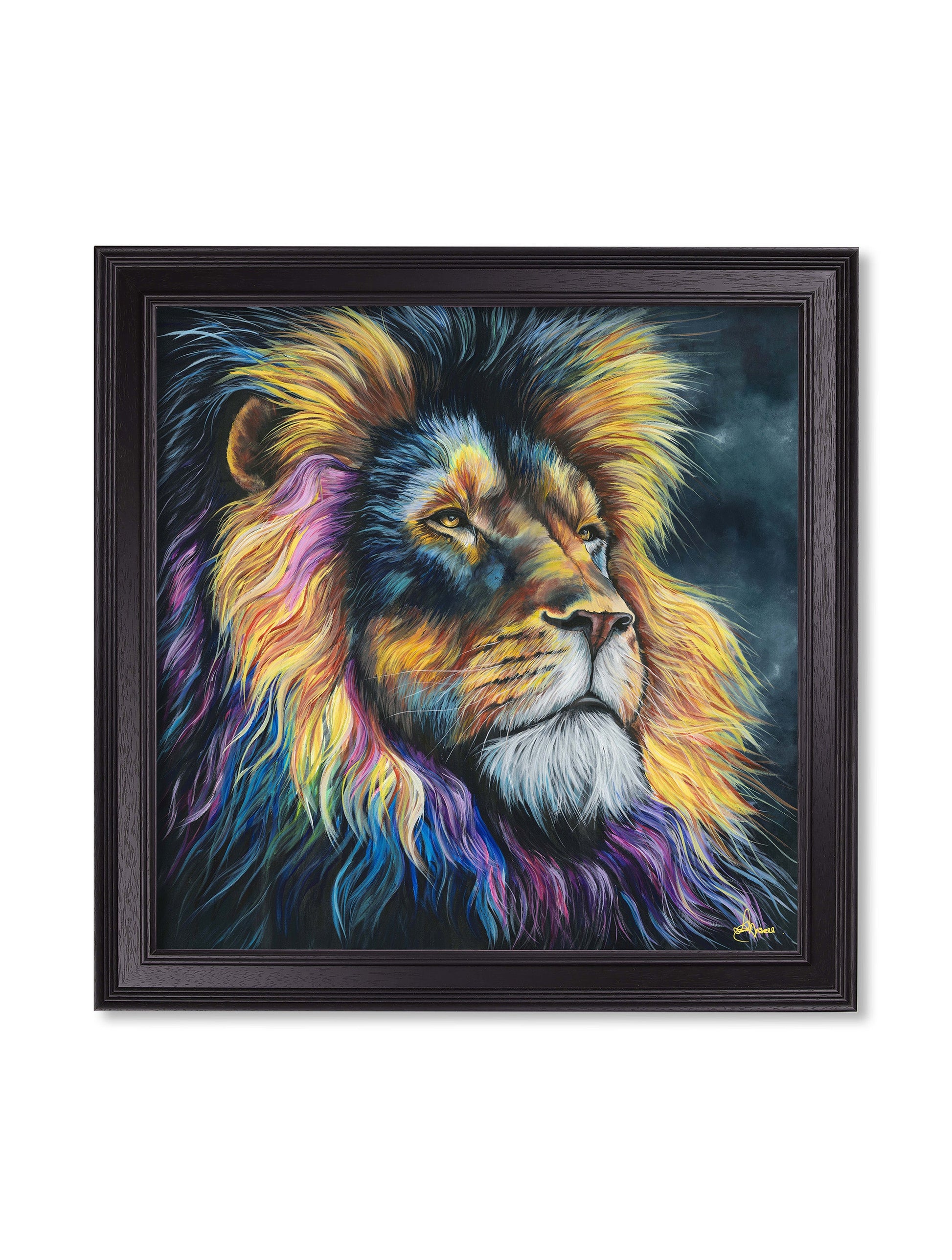 Lion Print 'Courage' by Amy Ansell - Black Square Frame - Blythe Living
