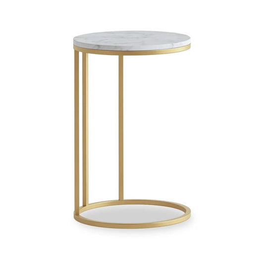 Marmora White Marble Round C Side Table with Gold Frame
